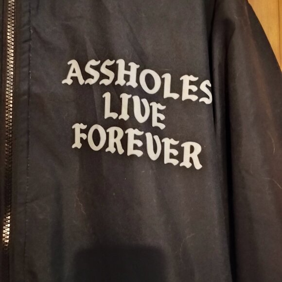 Men's Black XXL Assholes Live Forever Donald Trump Graphic Light Coat - Picture 3 of 5